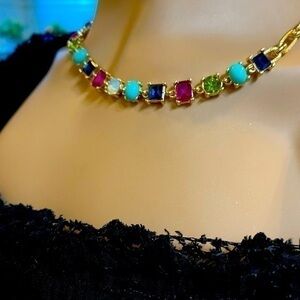 Graziano Signed RJ Multi Colored Lucite Rhinestone Chain Link Necklace